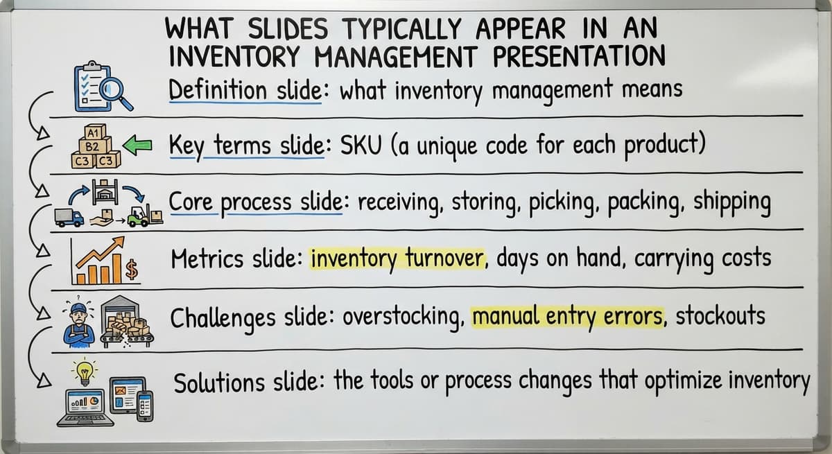 What Slides Typically Appear in an Inventory Management Presentation, drawn out