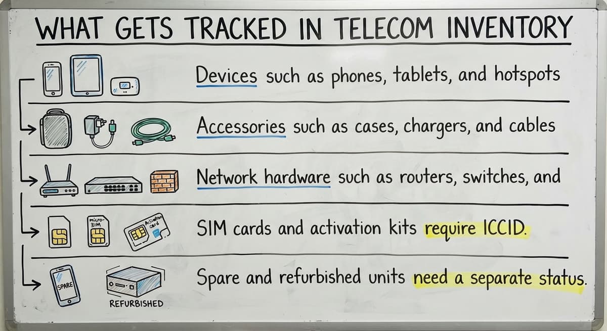 What Gets Tracked in Telecom Inventory, drawn out