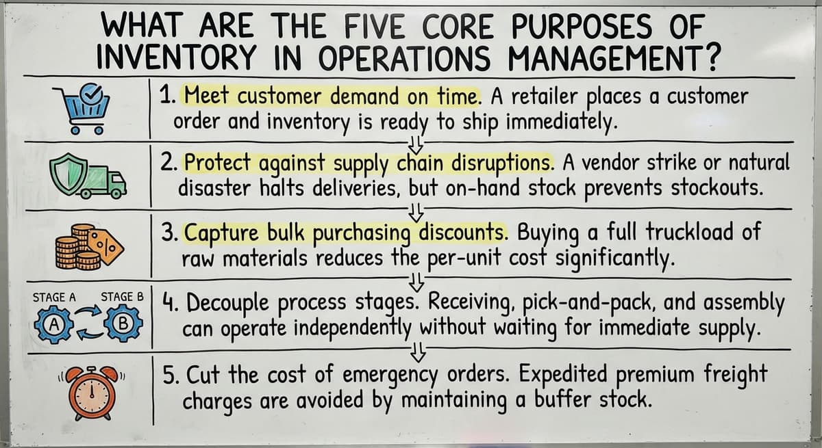What Are the Five Core Purposes of Inventory in Operations Management?, drawn out