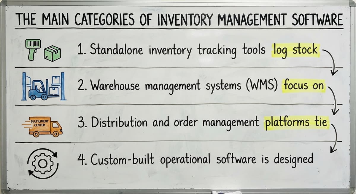 The Main Categories of Inventory Management Software, drawn out