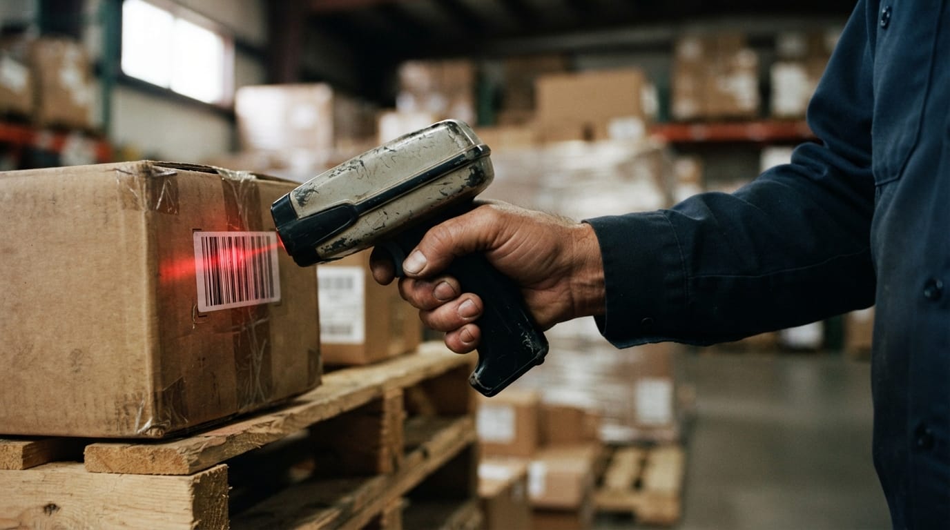 Close detail from the work when was barcode scanner invented supports