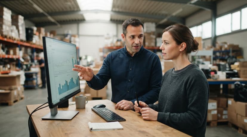 Two people working through what why is inventory management important for small businesses is telling them