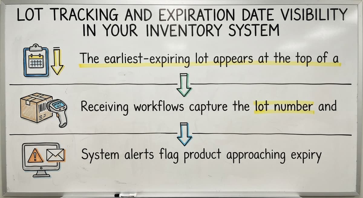 Lot Tracking and Expiration Date Visibility in Your Inventory System, drawn out